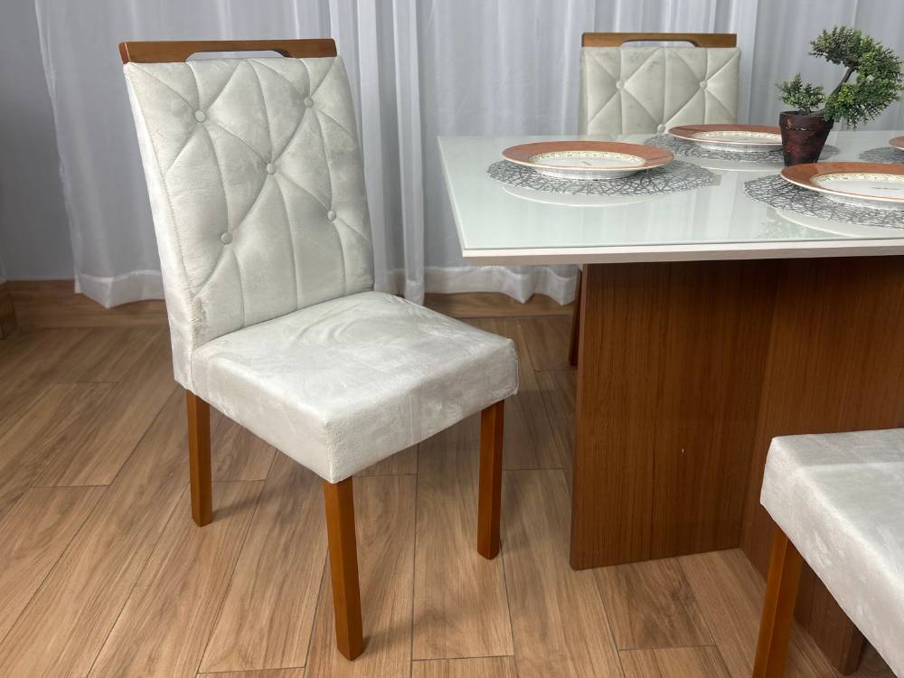 Mesa de Jantar Helo 1.20×0.90 Com 4 Cadeiras Jasmim – Mel/Off White/Bege Veludo - Imagem 5