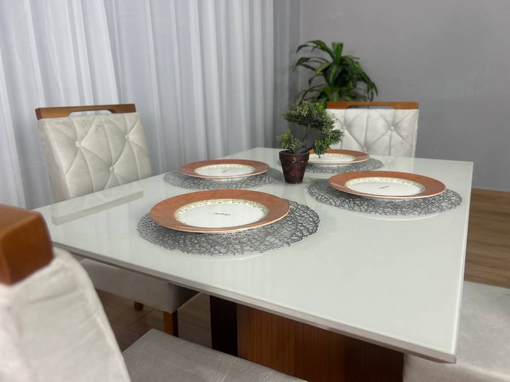 Mesa de Jantar Helo 1.20×0.90 Com 4 Cadeiras Jasmim – Mel/Off White/Bege Veludo - Imagem 7
