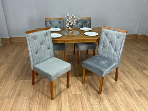 Mesa de Jantar Alegra 1.20×0.80 Com 4 Cadeiras Jasmim – Cinamomo/Cinza