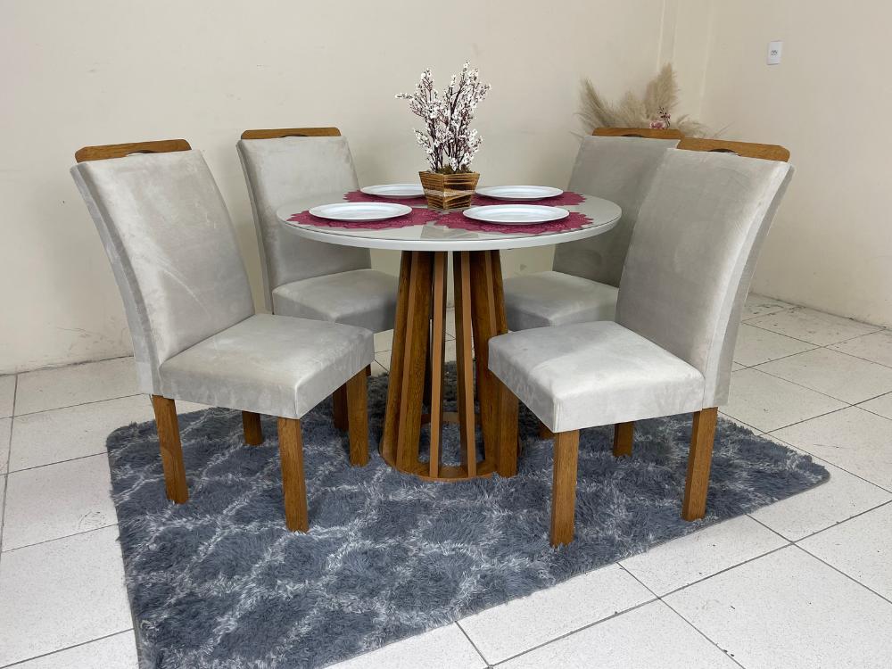 Mesa de Jantar Berlim 1.00×1.00 Redonda Com 4 Cadeiras Napoles/Londres – Cinamomo/Off White/Bege