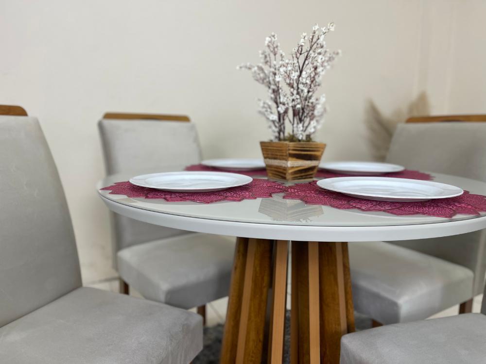 Mesa de Jantar Berlim 1.00×1.00 Redonda Com 4 Cadeiras Napoles/Londres – Cinamomo/Off White/Bege - Imagem 2