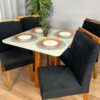 Mesa de Jantar Bali 90×90 Com 4 Cadeiras Isa – Cinamomo/Off White/Preta