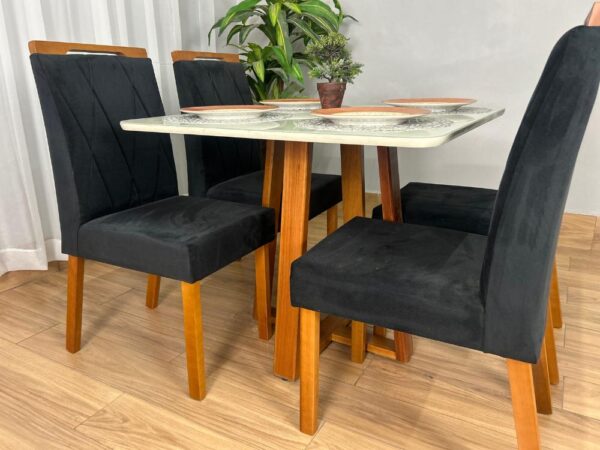 Alternative view of Mesa de Jantar Bali 90×90 Com 4 Cadeiras Isa – Cinamomo/Off White/Preta