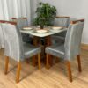 Mesa de Jantar Bali 90×90 Com 4 Cadeiras Isa – Cinamomo/Off White/Cinza Veludo