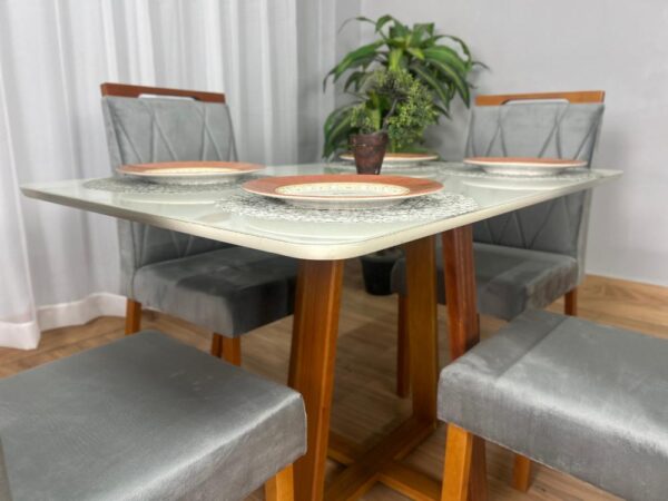 Alternative view of Mesa de Jantar Bali 90×90 Com 4 Cadeiras Isa – Cinamomo/Off White/Cinza Veludo