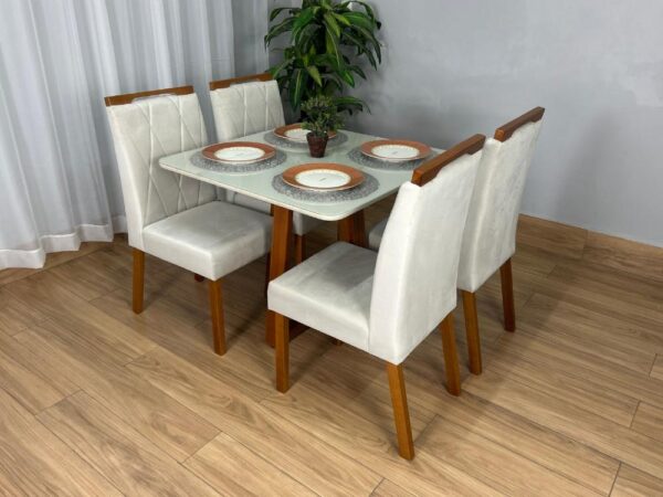 Alternative view of Mesa de Jantar Bali 90×90 Com 4 Cadeiras Isa – Cinamomo/Off White/Bege Veludo