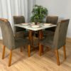 Mesa de Jantar Bali 90×90 Com 4 Cadeiras Isa – Cinamomo/Off White/Marrom Veludo