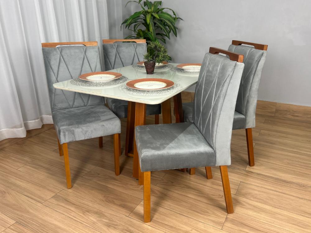 Mesa de Jantar Bali 1.20×0.80 Com 4 Cadeiras Isa – Cinamomo/Off White/Cinza Veludo - Imagem 4