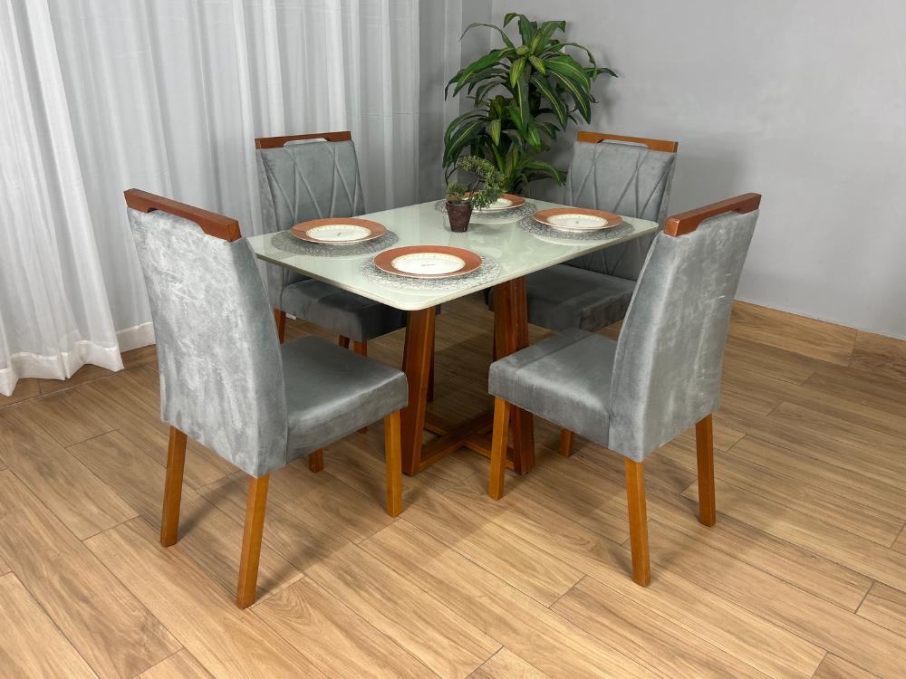 Mesa de Jantar Bali 1.20×0.80 Com 4 Cadeiras Isa – Cinamomo/Off White/Cinza Veludo - Imagem 3