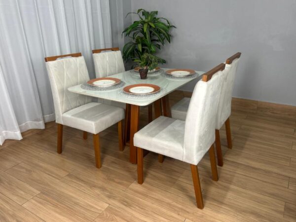 Mesa de Jantar Bali 1.20×0.80 Com 4 Cadeiras Isa – Cinamomo/Off White/Bege Veludo