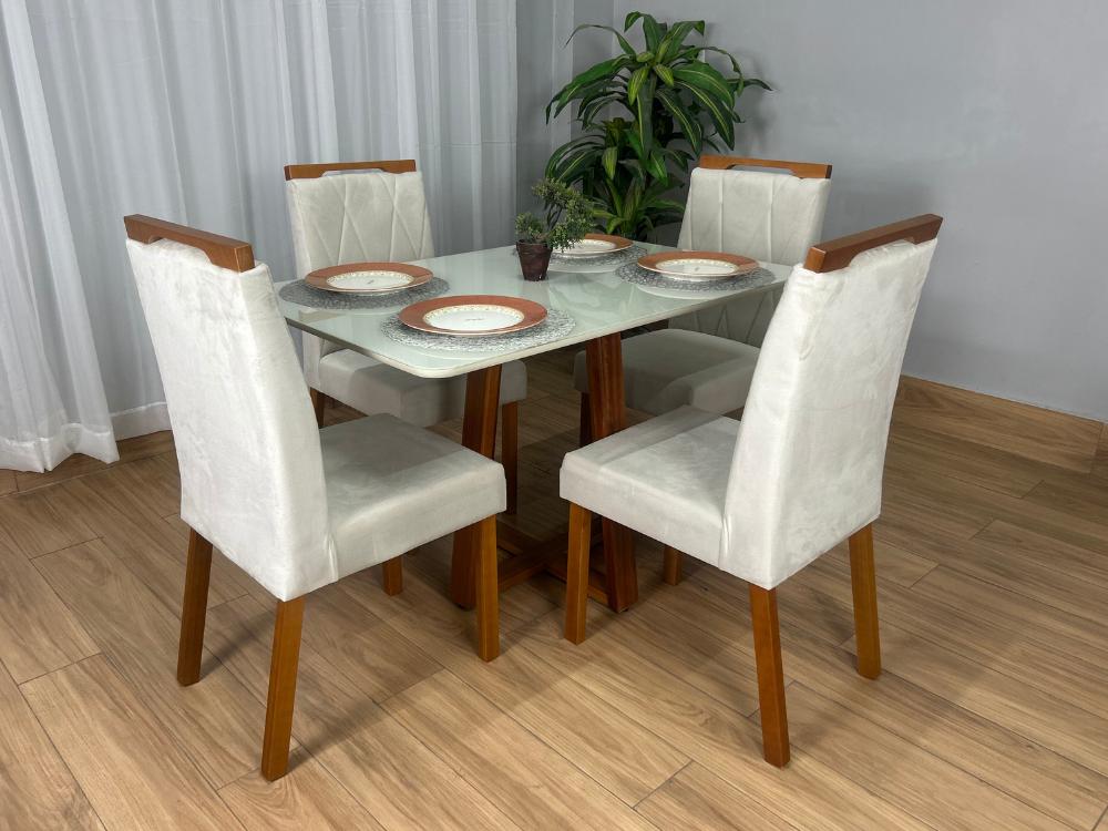 Mesa de Jantar Bali 1.20×0.80 Com 4 Cadeiras Isa – Cinamomo/Off White/Bege Veludo - Imagem 4