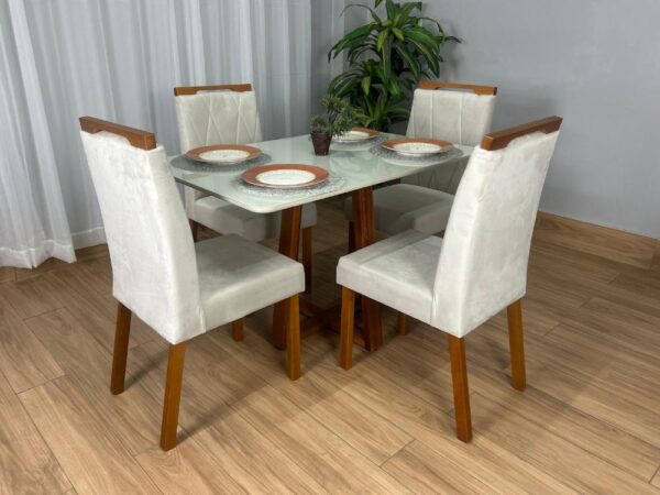 Alternative view of Mesa de Jantar Bali 1.20×0.80 Com 4 Cadeiras Isa – Cinamomo/Off White/Bege Veludo