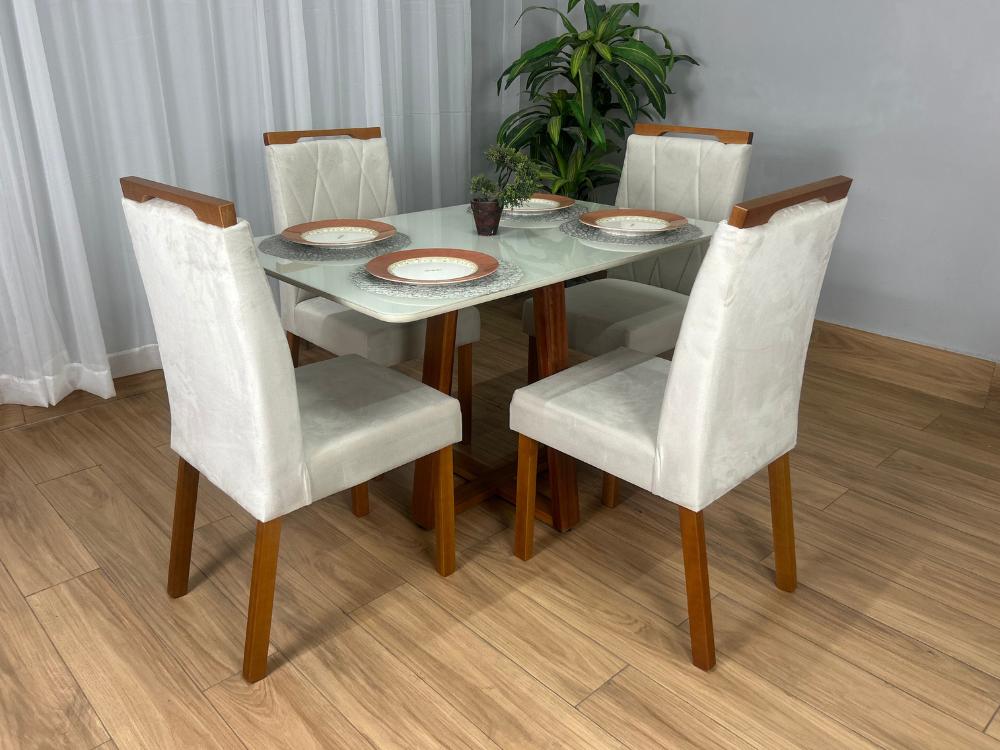 Mesa de Jantar Bali 1.20×0.80 Com 4 Cadeiras Isa – Cinamomo/Off White/Bege Veludo - Imagem 2