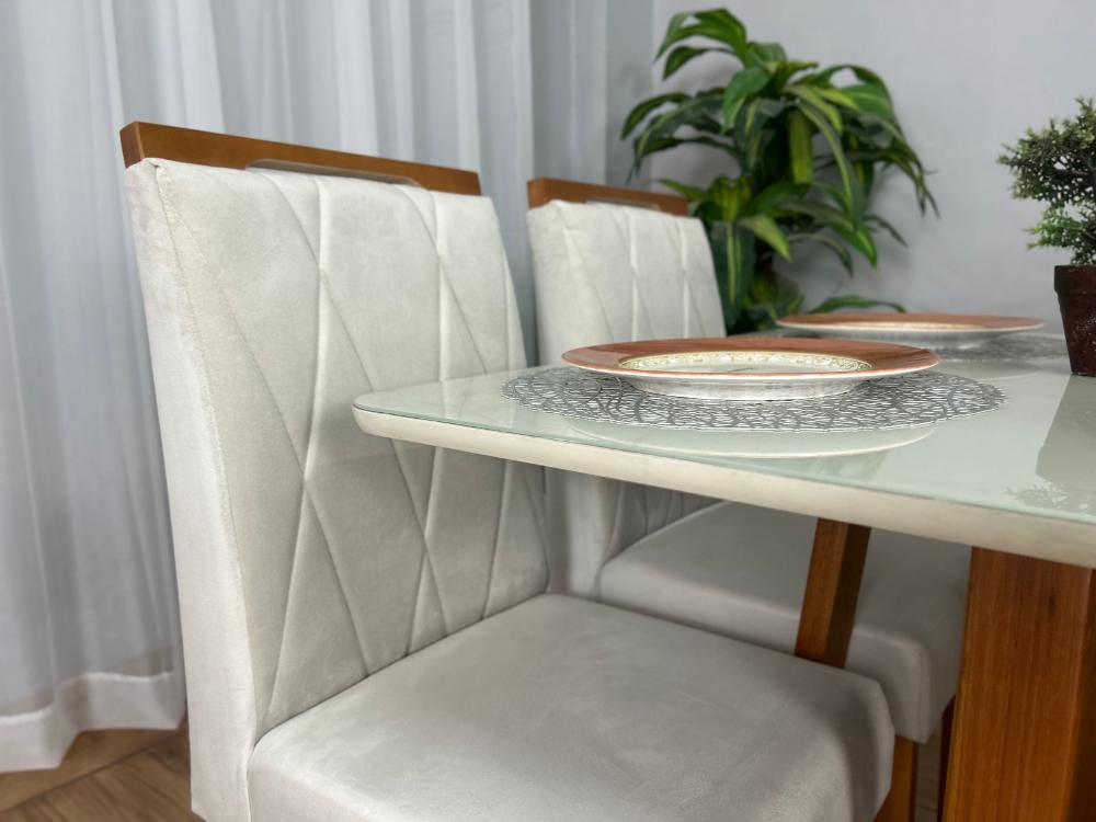 Mesa de Jantar Bali 1.20×0.80 Com 4 Cadeiras Isa – Cinamomo/Off White/Bege Veludo - Imagem 5