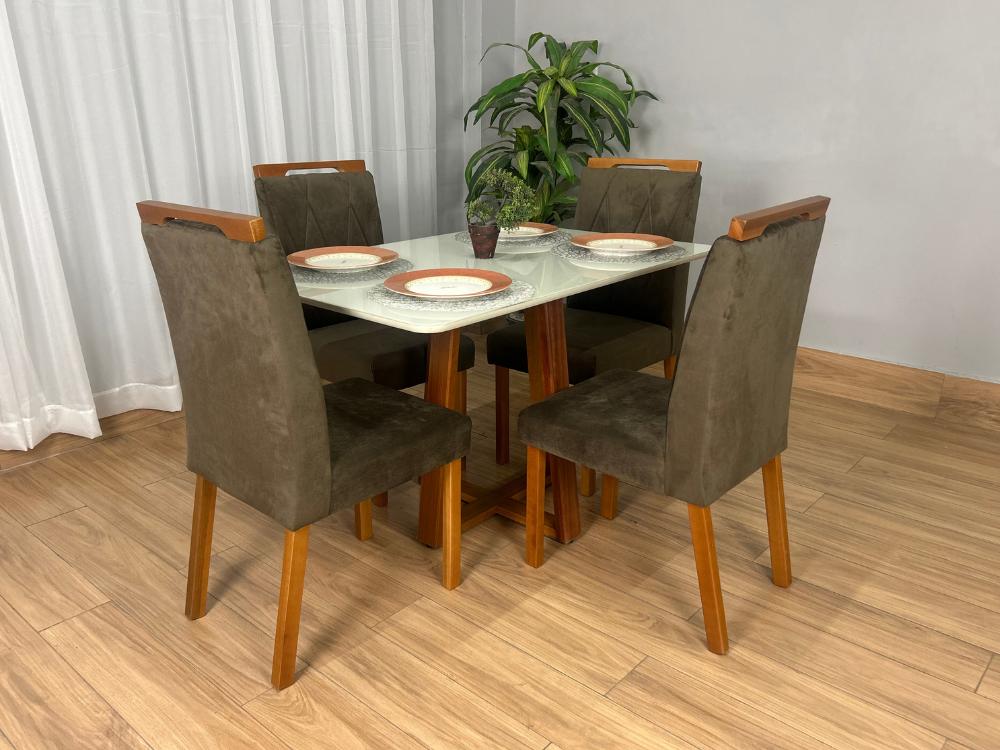 Mesa de Jantar Bali 1.20×0.80 Com 4 Cadeiras Isa – Cinamomo/Off White/Marrom Veludo - Imagem 8
