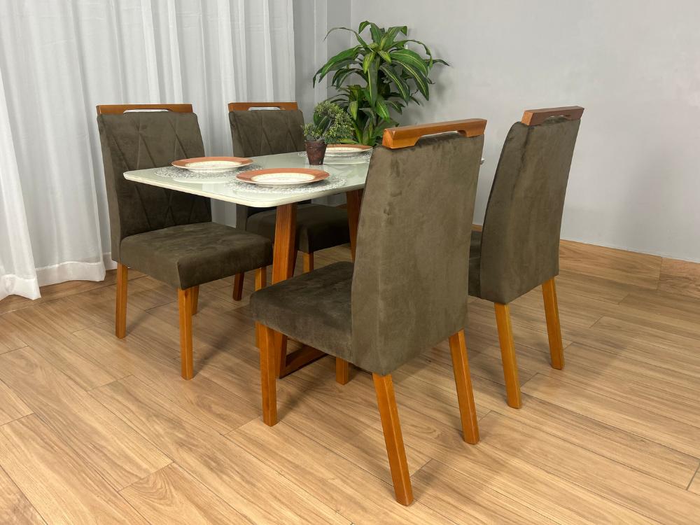 Mesa de Jantar Bali 1.20×0.80 Com 4 Cadeiras Isa – Cinamomo/Off White/Marrom Veludo - Imagem 7