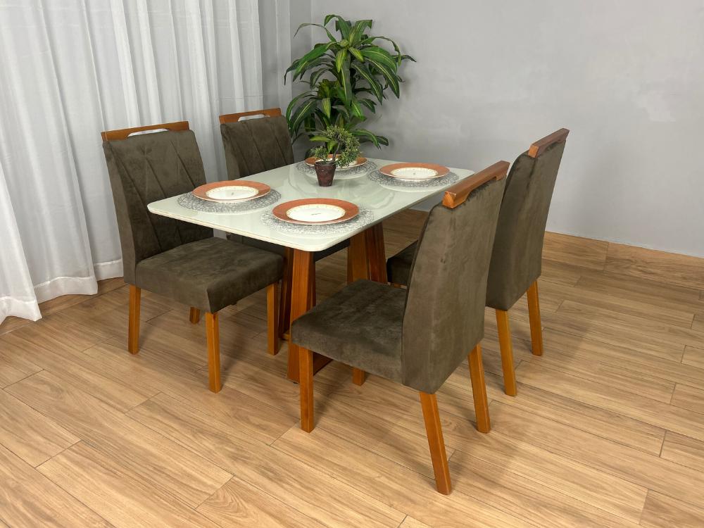 Mesa de Jantar Bali 1.20×0.80 Com 4 Cadeiras Isa – Cinamomo/Off White/Marrom Veludo - Imagem 5