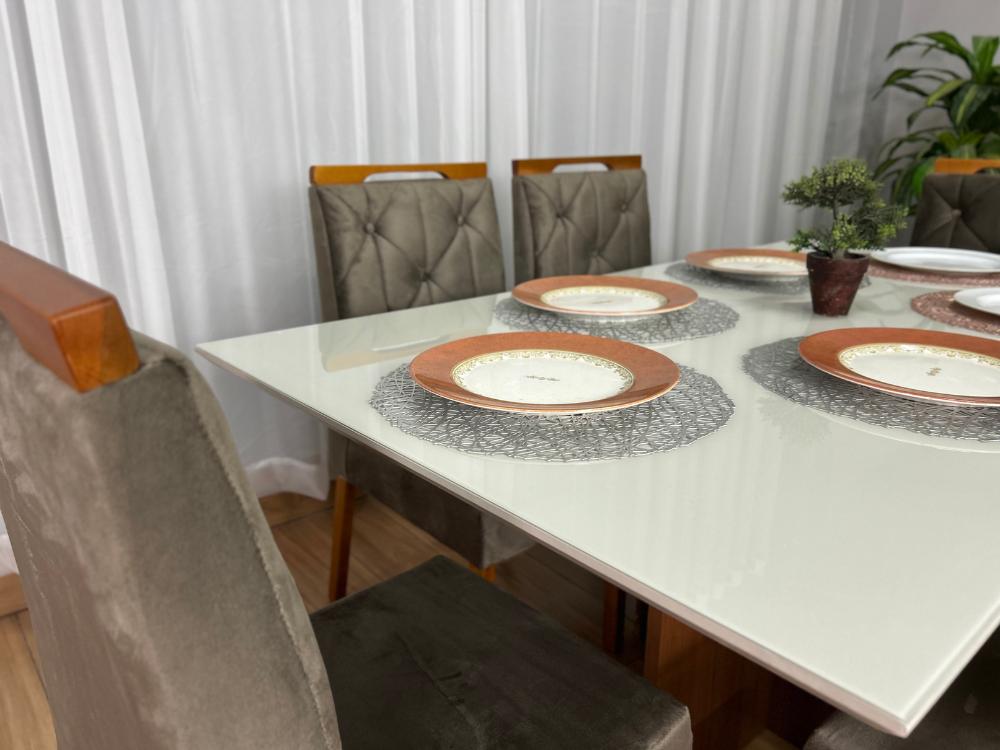 Mesa de Jantar Helo 1.60×0.90 Com 6 Cadeiras Jasmim – Mel/Off White/Marrom Veludo - Imagem 6