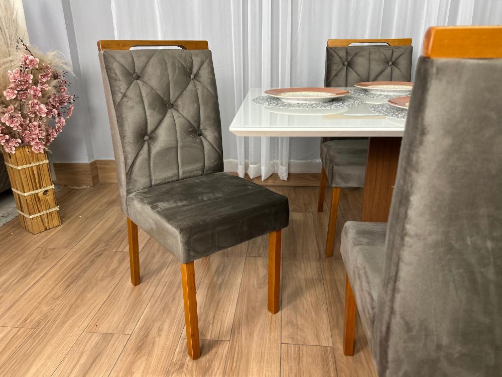 Mesa de Jantar Helo 1.60×0.90 Com 6 Cadeiras Jasmim – Mel/Off White/Marrom Veludo - Imagem 7