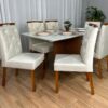 Mesa de Jantar Helo 1.60×0.90 Com 6 Cadeiras Jasmim – Mel/Off White/Bege Veludo