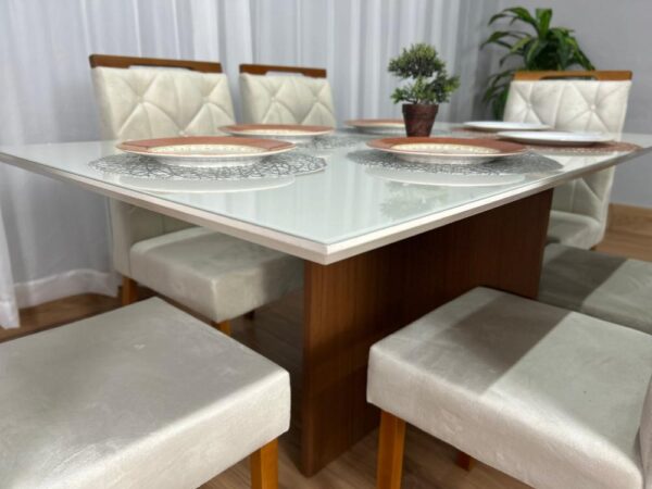 Alternative view of Mesa de Jantar Helo 1.60×0.90 Com 6 Cadeiras Jasmim – Mel/Off White/Bege Veludo