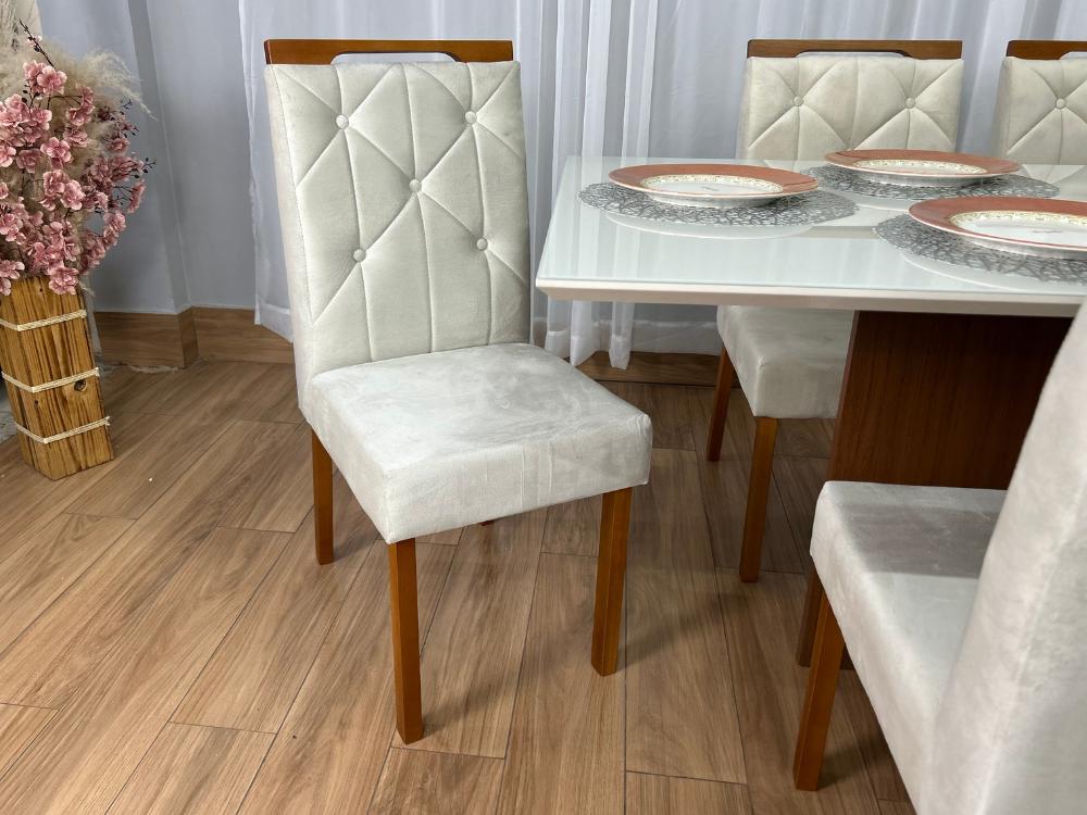 Mesa de Jantar Helo 1.60×0.90 Com 6 Cadeiras Jasmim – Mel/Off White/Bege Veludo - Imagem 6