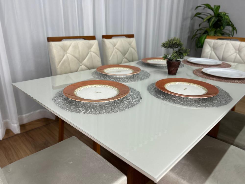 Mesa de Jantar Helo 1.60×0.90 Com 6 Cadeiras Jasmim – Mel/Off White/Bege Veludo - Imagem 8