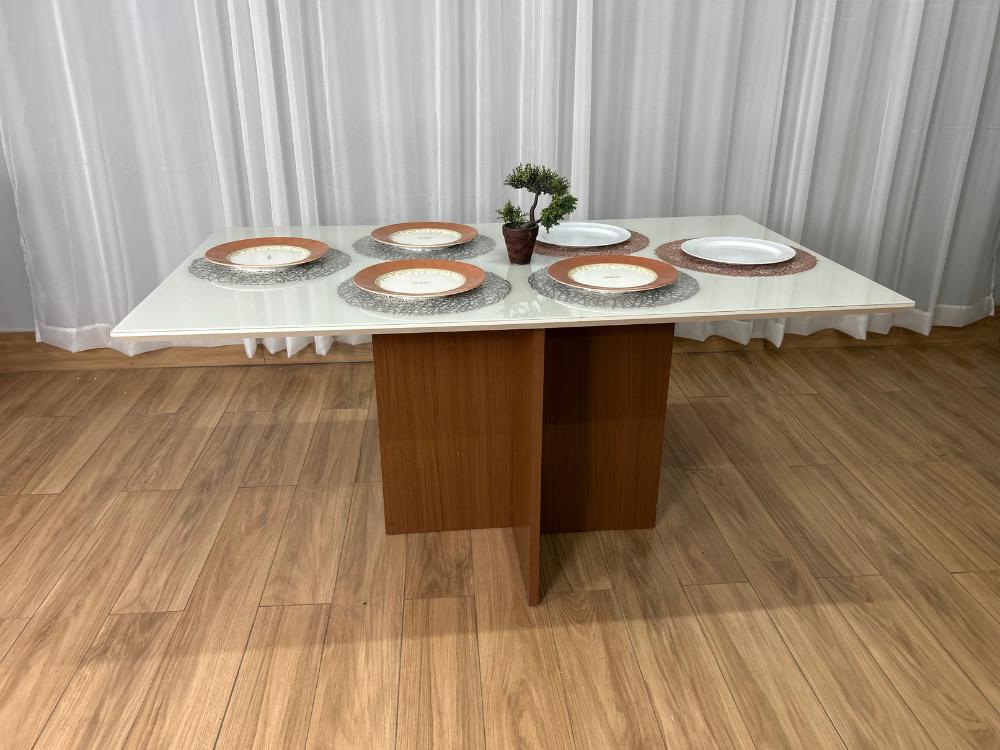 Mesa de Jantar Helo 1.60×0.90 Com 6 Cadeiras Jasmim – Mel/Off White/Azul Veludo - Imagem 2