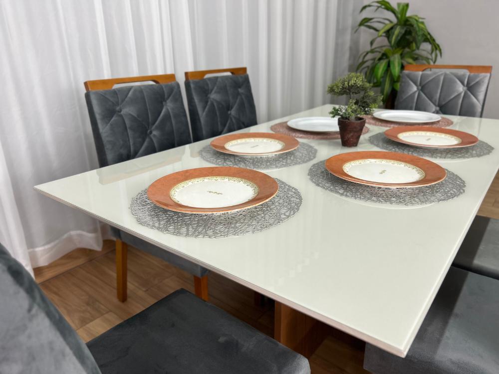 Mesa de Jantar Helo 1.60×0.90 Com 6 Cadeiras Jasmim – Mel/Off White/Cinza Veludo - Imagem 2