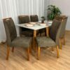 Mesa de Jantar Bali 1.60×0.80 Com 6 Cadeiras Isa – Cinamomo/Off White/Marrom Veludo