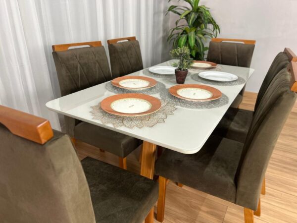 Alternative view of Mesa de Jantar Bali 1.60×0.80 Com 6 Cadeiras Isa – Cinamomo/Off White/Marrom Veludo