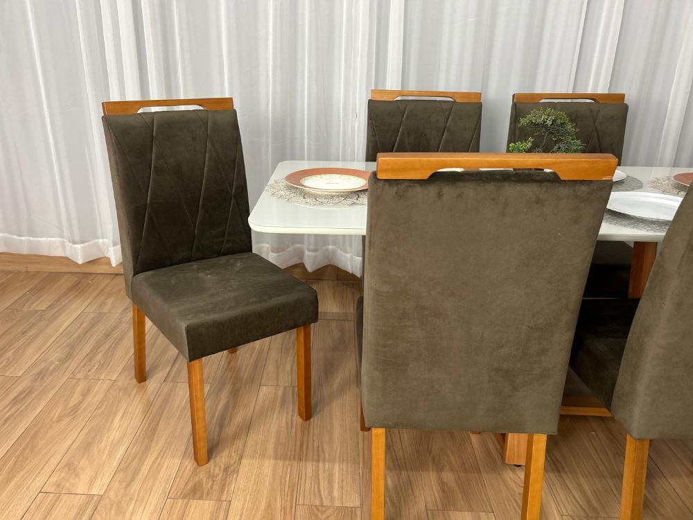 Mesa de Jantar Bali 1.60×0.80 Com 6 Cadeiras Isa – Cinamomo/Off White/Marrom Veludo - Imagem 5