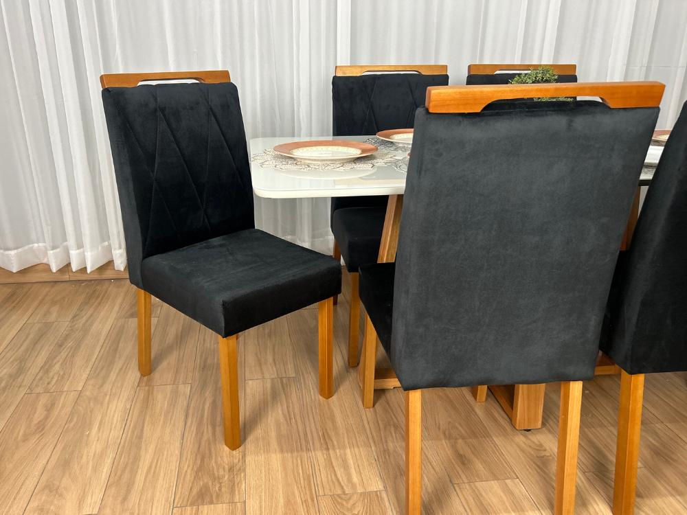 Mesa de Jantar Bali 1.60×0.80 Com 6 Cadeiras Isa – Cinamomo/Off White/Preto Veludo - Imagem 2
