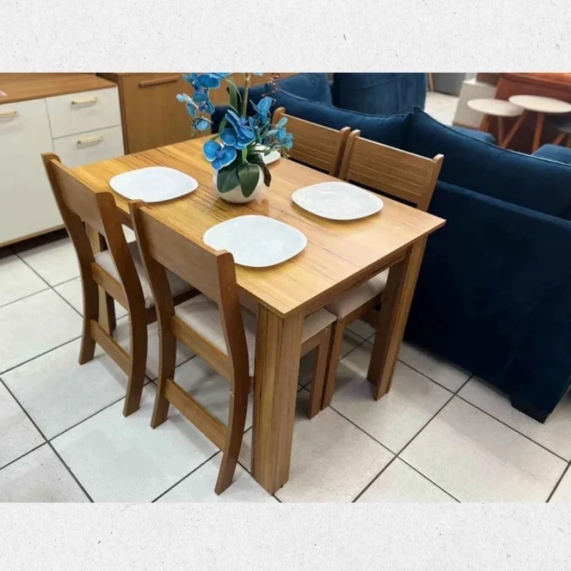 Mesa de Jantar Perla Mel 110×75 com 4 Cadeiras Brisa Linho Assento Bronze Viero