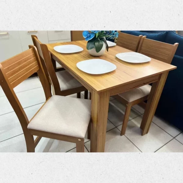 Alternative view of Mesa de Jantar Perla Mel 110×75 com 4 Cadeiras Brisa Linho Assento Bronze Viero