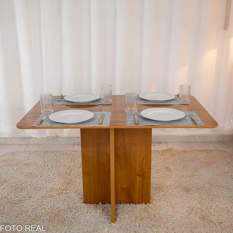 Mesa de Jantar Salina Tampo Londres Cinamomo 120x80 4 Cadeiras Parati Veludo Bege 169 - Cel Móveis - Imagem 4