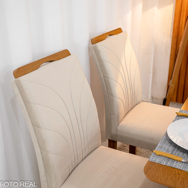 Mesa de Jantar Salina Tampo Londres Cinamomo 120x80 4 Cadeiras Parati Veludo Bege 169 - Cel Móveis - Imagem 5