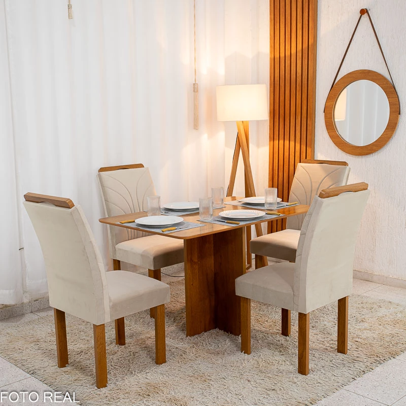Mesa de Jantar Salina Tampo Londres Cinamomo 120x80 4 Cadeiras Parati Veludo Bege 169 - Cel Móveis - Imagem 6