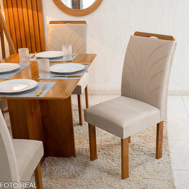 Mesa de Jantar Salina Tampo Londres Cinamomo 120x80 4 Cadeiras Parati Veludo Bege 169 - Cel Móveis - Imagem 8