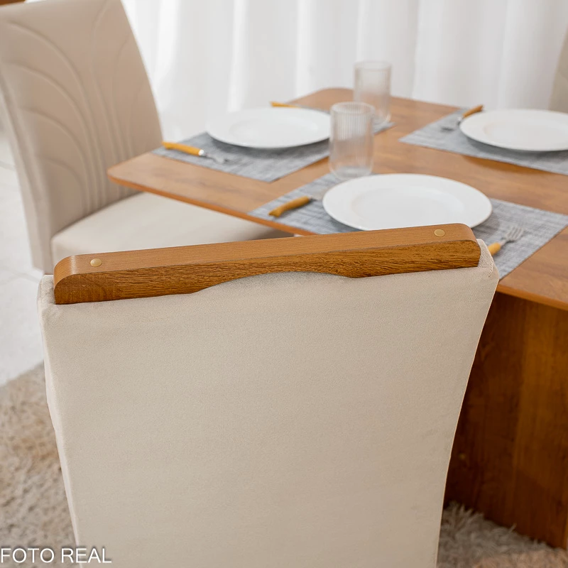 Mesa de Jantar Salina Tampo Londres Cinamomo 120x80 4 Cadeiras Parati Veludo Bege 169 - Cel Móveis - Imagem 7