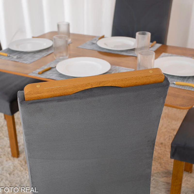 Mesa de Jantar Salina Tampo Londres Cinamomo 120x80 4 Cadeiras Parati Veludo Cinza 171 - Cel Móveis - Imagem 5
