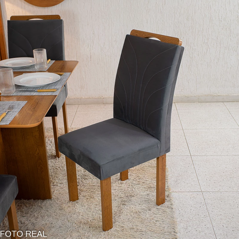 Mesa de Jantar Salina Tampo Londres Cinamomo 120x80 4 Cadeiras Parati Veludo Cinza 171 - Cel Móveis - Imagem 7