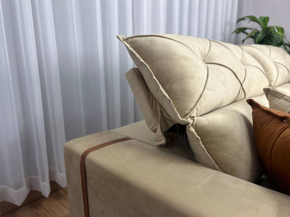 Sofá Retrátil Reclinável Pleno 2.10m Veludo Bege – Molas Ensacadas - Imagem 2