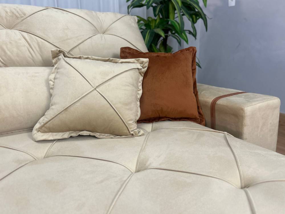 Sofá Retrátil Reclinável Pleno 2.10m Veludo Bege – Molas Ensacadas - Imagem 3