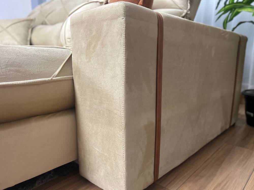 Sofá Retrátil Reclinável Pleno 2.10m Veludo Bege – Molas Ensacadas - Imagem 4