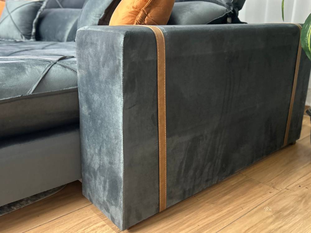 Sofá Retrátil Reclinável Pleno 2.10m Veludo Cinza – Molas Ensacadas - Imagem 5