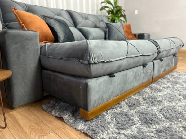 Alternative view of Sofá Retrátil Reclinável Pleno 2.10m Veludo Cinza – Molas Ensacadas