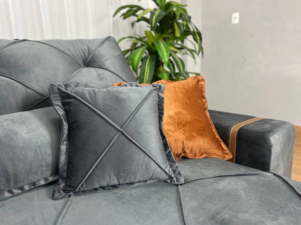 Sofá Retrátil Reclinável Pleno 2.10m Veludo Cinza – Molas Ensacadas - Imagem 4