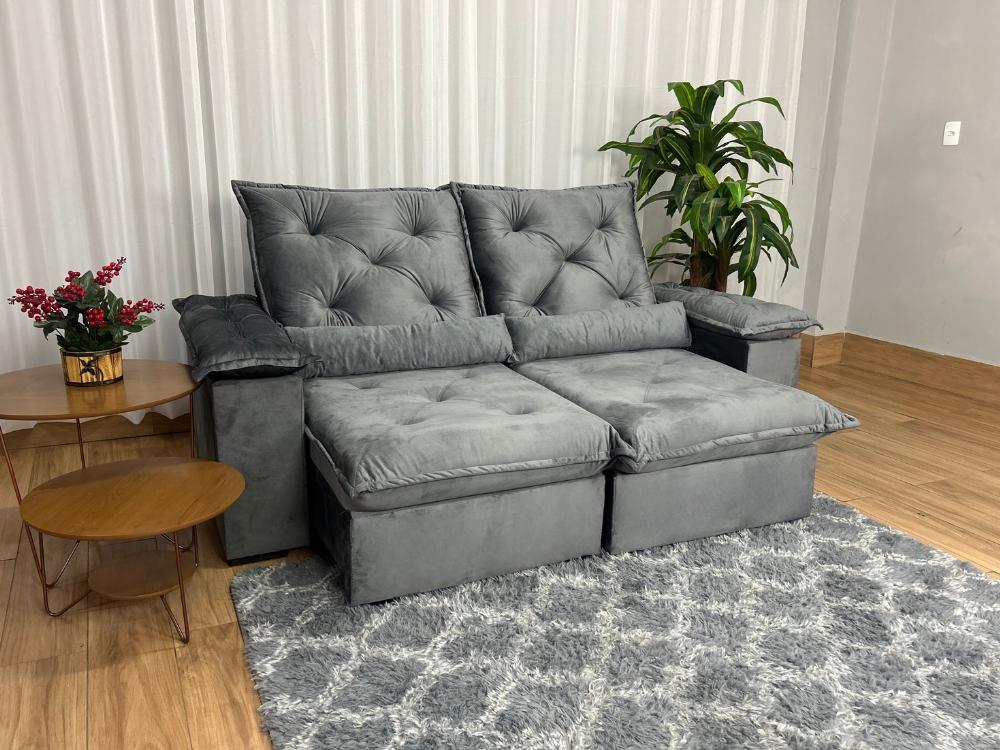 Sofá Retrátil Reclinável Porto Madeiro 2.00m- Cinza Veludo - Imagem 2