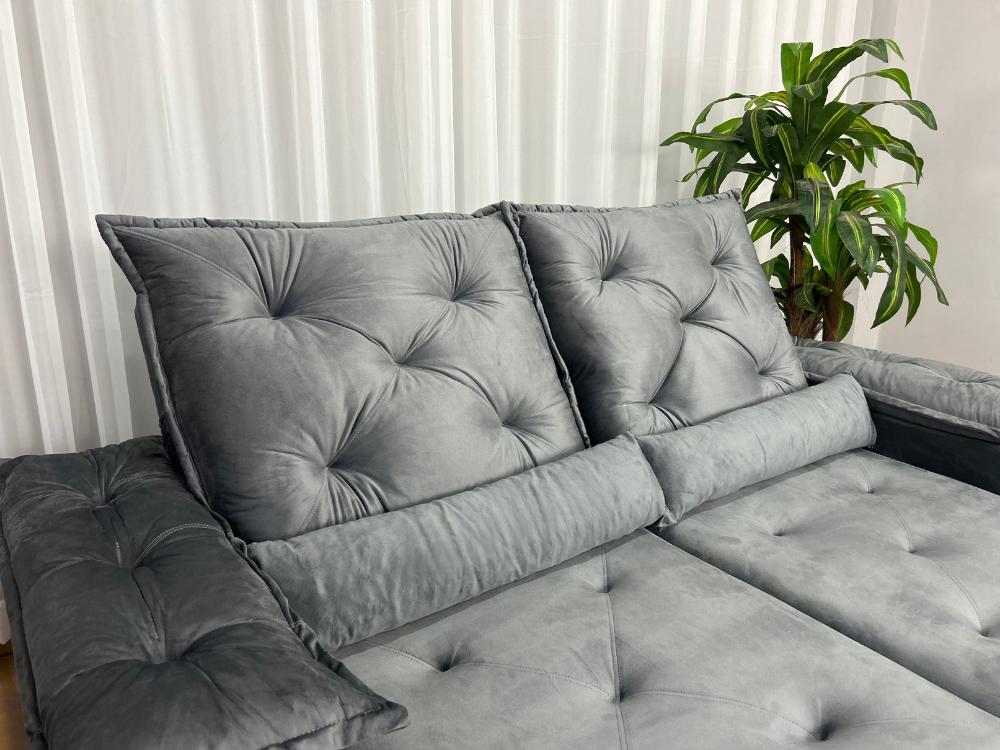 Sofá Retrátil Reclinável Porto Madeiro 2.00m- Cinza Veludo - Imagem 5